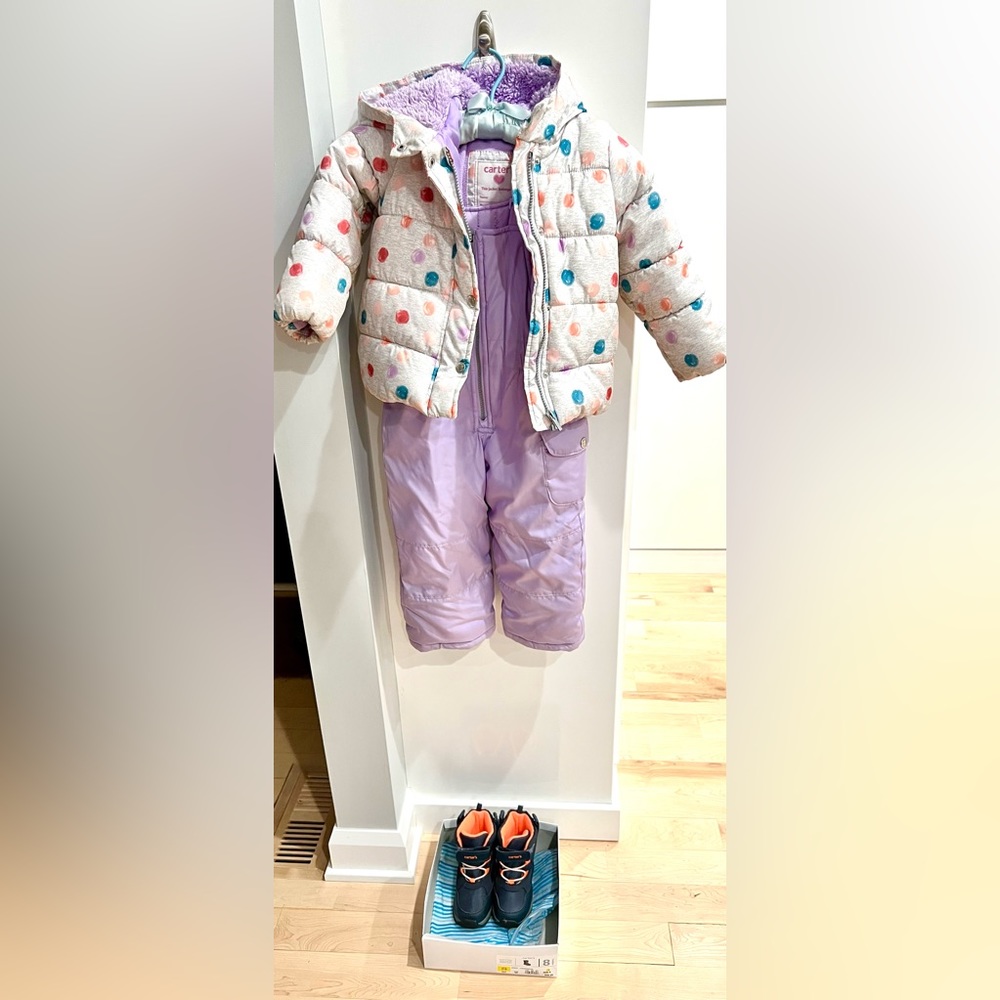 Carter’s 3T waterproof snow jacket snow pants snow boots bundle